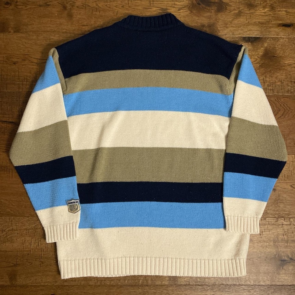 Raw Blue Sweater Mens XL Multi Y2K Retro Striped Colorblock Knit Streetwear